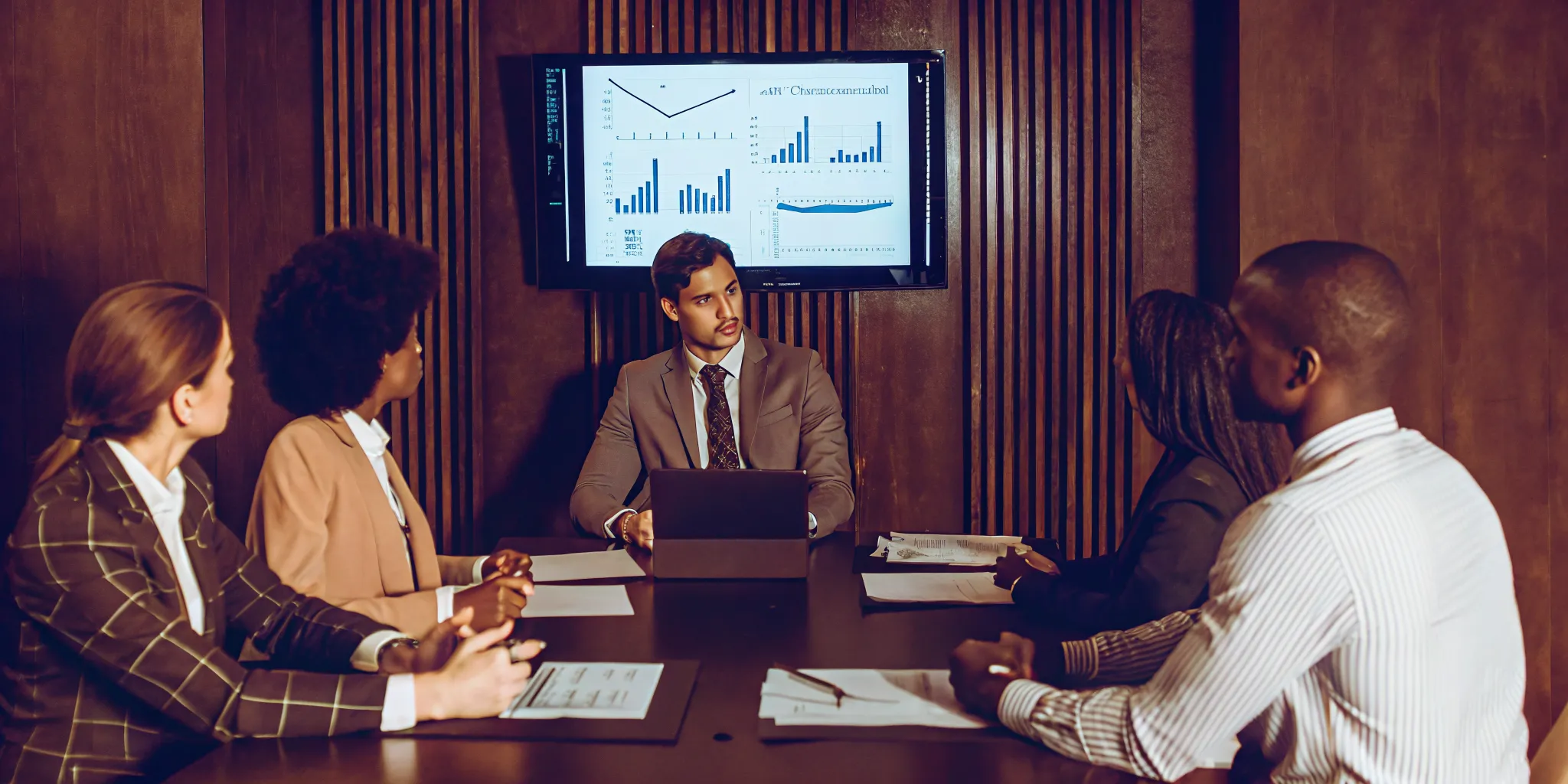 A corporate succession planning meeting of mid-market business leaders